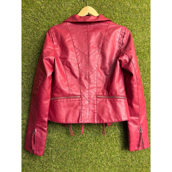 NWT Lulus Up on a Tuesday Vegan Leather Jacket Burgundy Moto Size M Medium - Picture 8 of 10